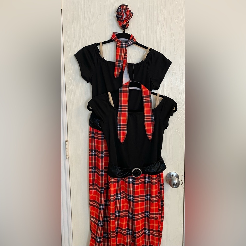 2 Algy Jazz Tap Costumes Black top Orange/Red Plaid Pants